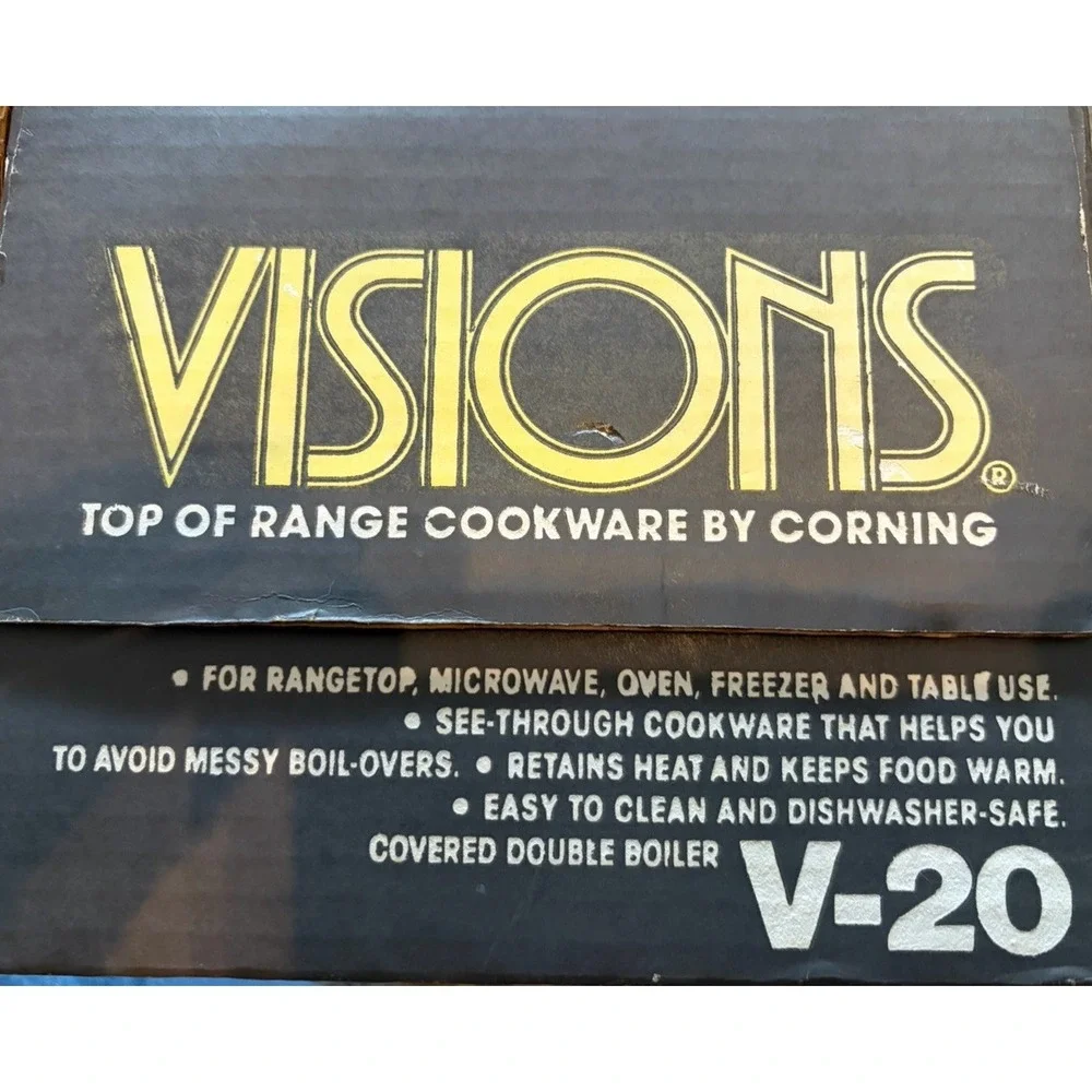 NOS Corning Vision Amber V-20 3 pc Double Boiler 1.5L Pot Sauce Pan & Lid FRANCE